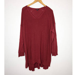 Eileen Fisher 100% Wool Tunic Maroon Long Sleeve V-neck Extra Large